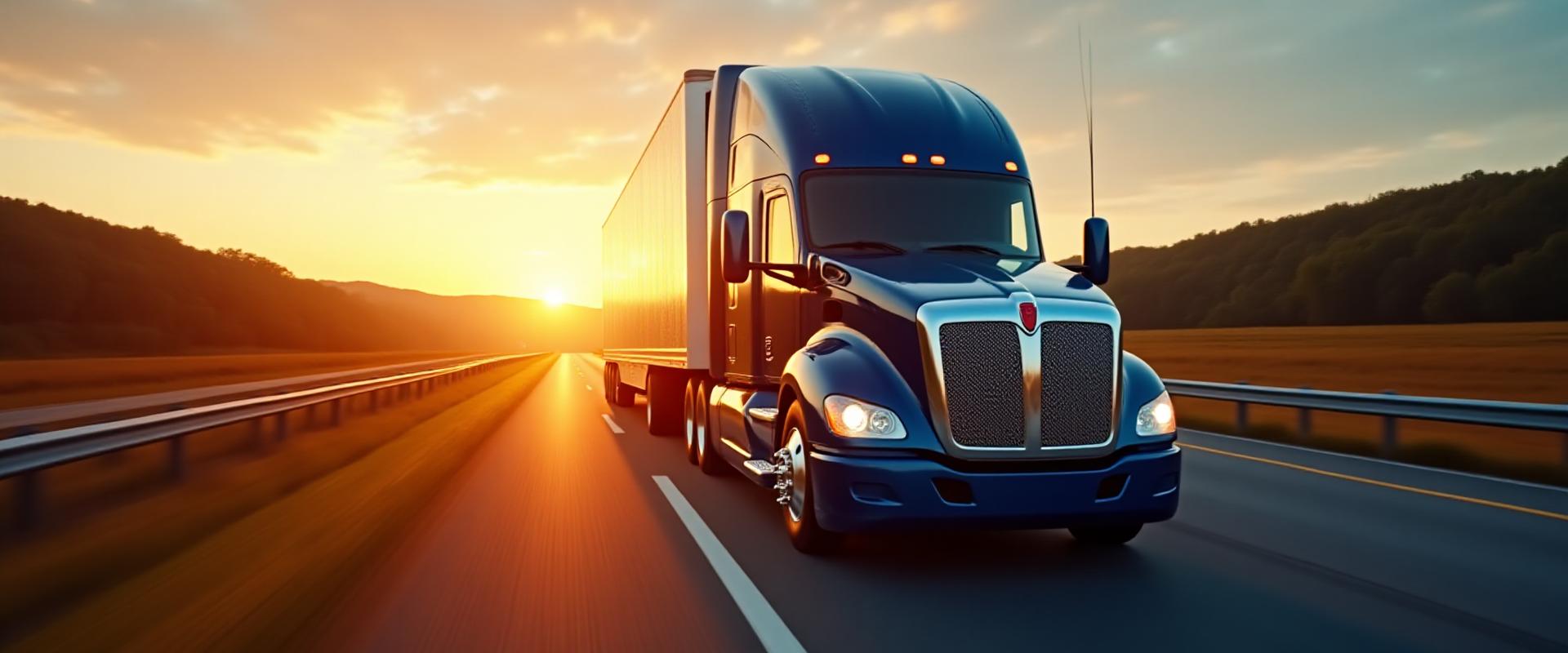 Heavy-duty Gilyards truck hauling freight on a scenic North Carolina highway during sunset